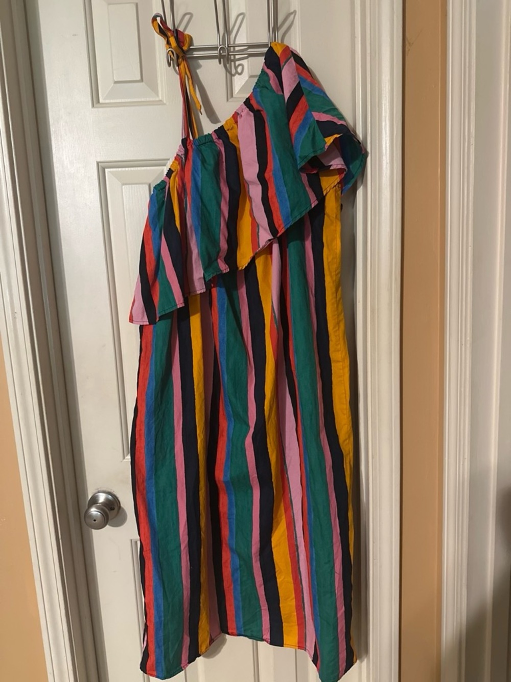 Who What Wear Multi-Color Striped One-Shoulder Dress